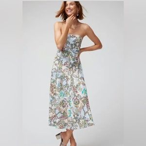 White House Black Market strapless linen dress. Size 10. Comes with straps.